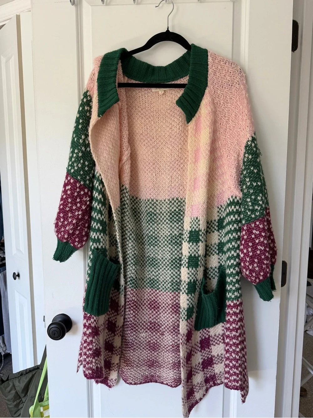 Cozy multicolor patchwork long cardigan